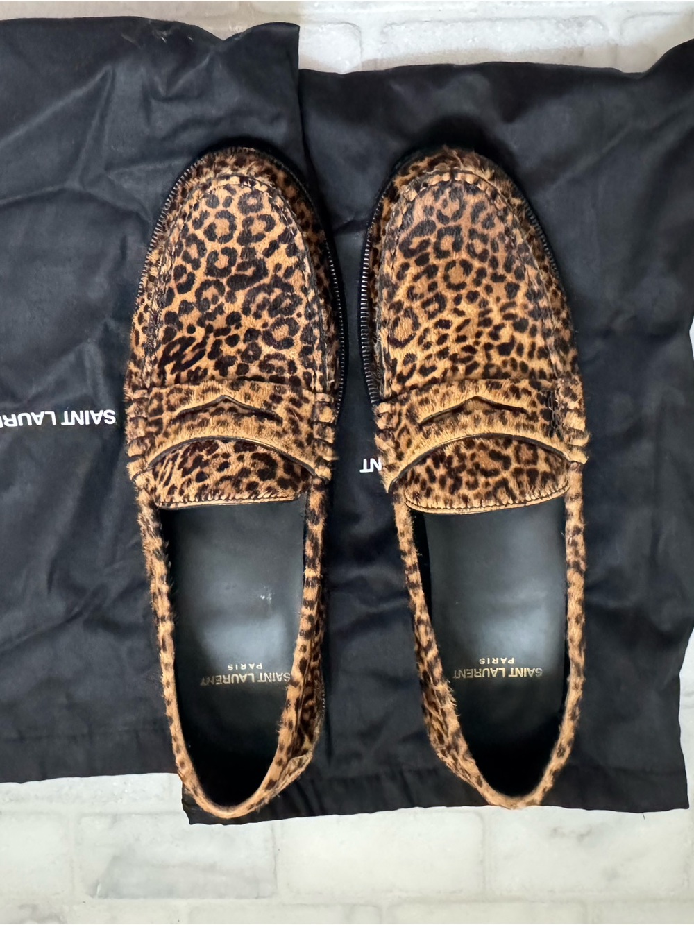 Saint Laurent Leopard Print pony -Hair Penny Loafers - Brown/Black
